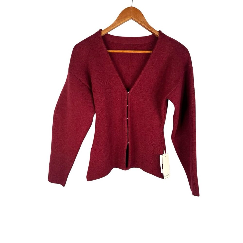 COMMENSE Women's Wine V-Neck Cardigan Hook/Eye Sweater NWT XS